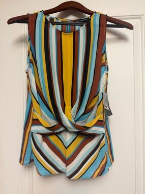INC International Concepts Multicolor Striped Twist-Front Sleeveless Blouse